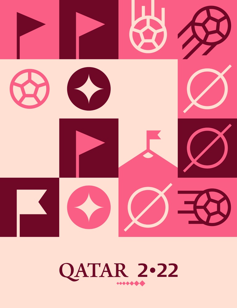 Geometric Poster Football Doha Qatar 2022 Creative. Soccer Web Flyer Template Background Vector Illustration