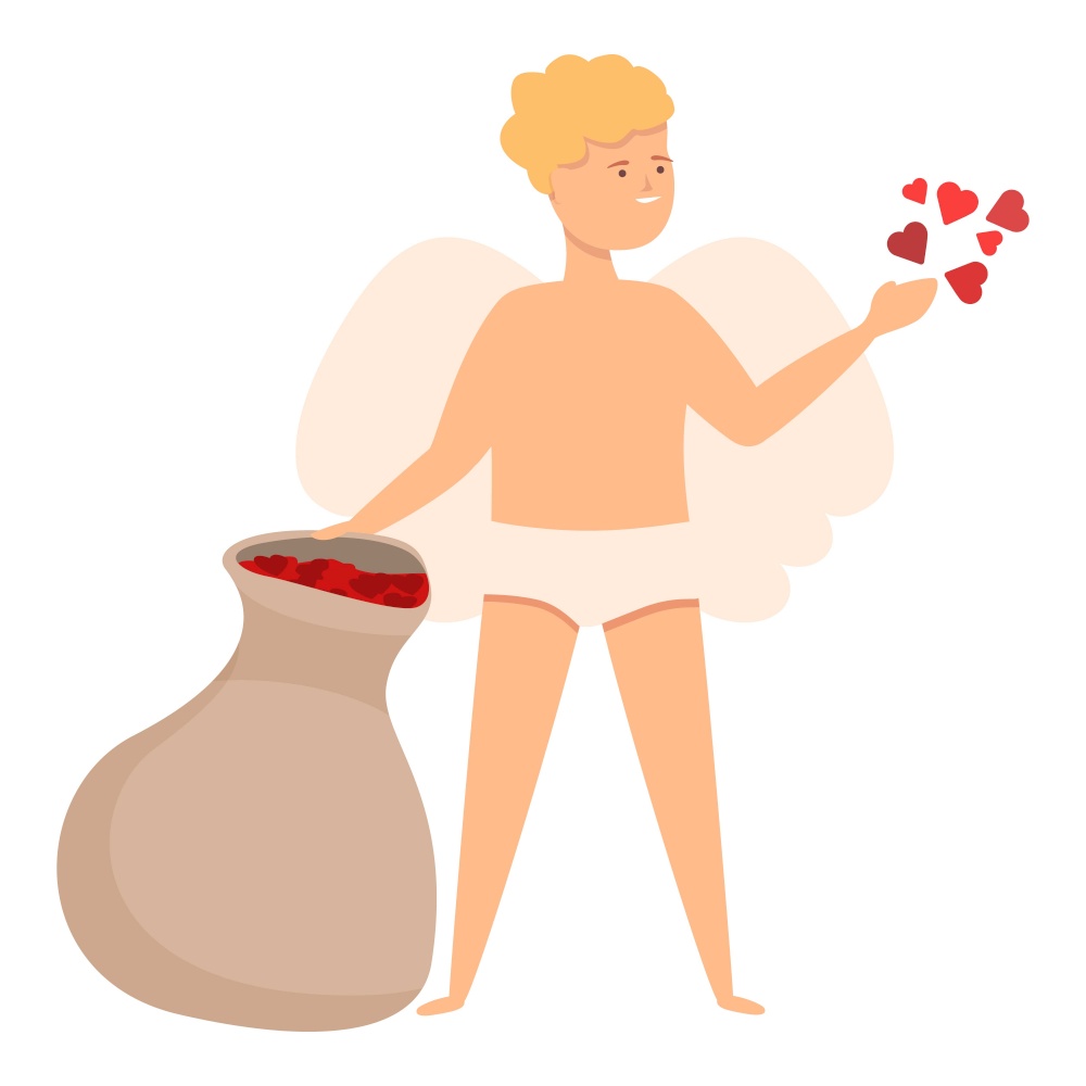 Cupid with heart sack icon cartoon vector. Love day. Cute angel. Cupid with heart sack icon cartoon vector. Love day