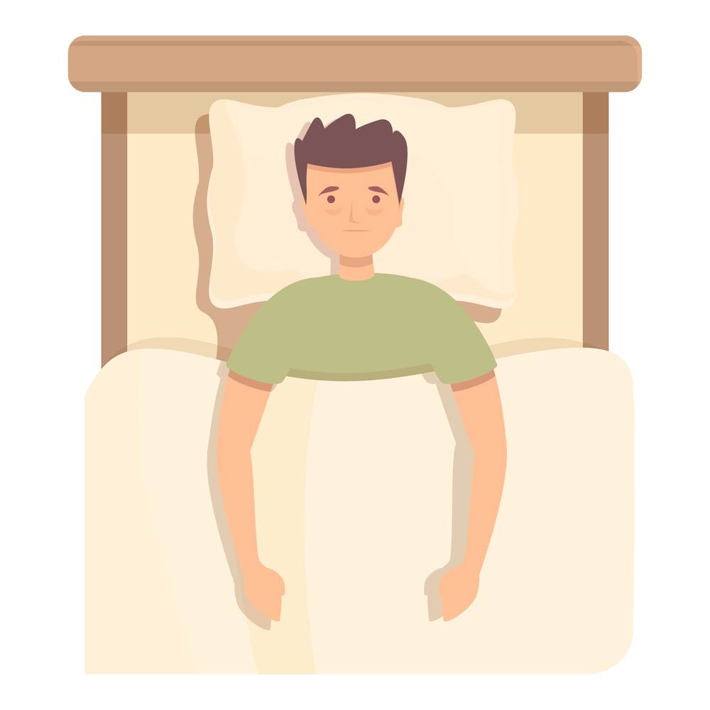 Boy insomnia icon cartoon vector. Bed sleep. Stress sleepy. Boy insomnia icon cartoon vector. Bed sleep