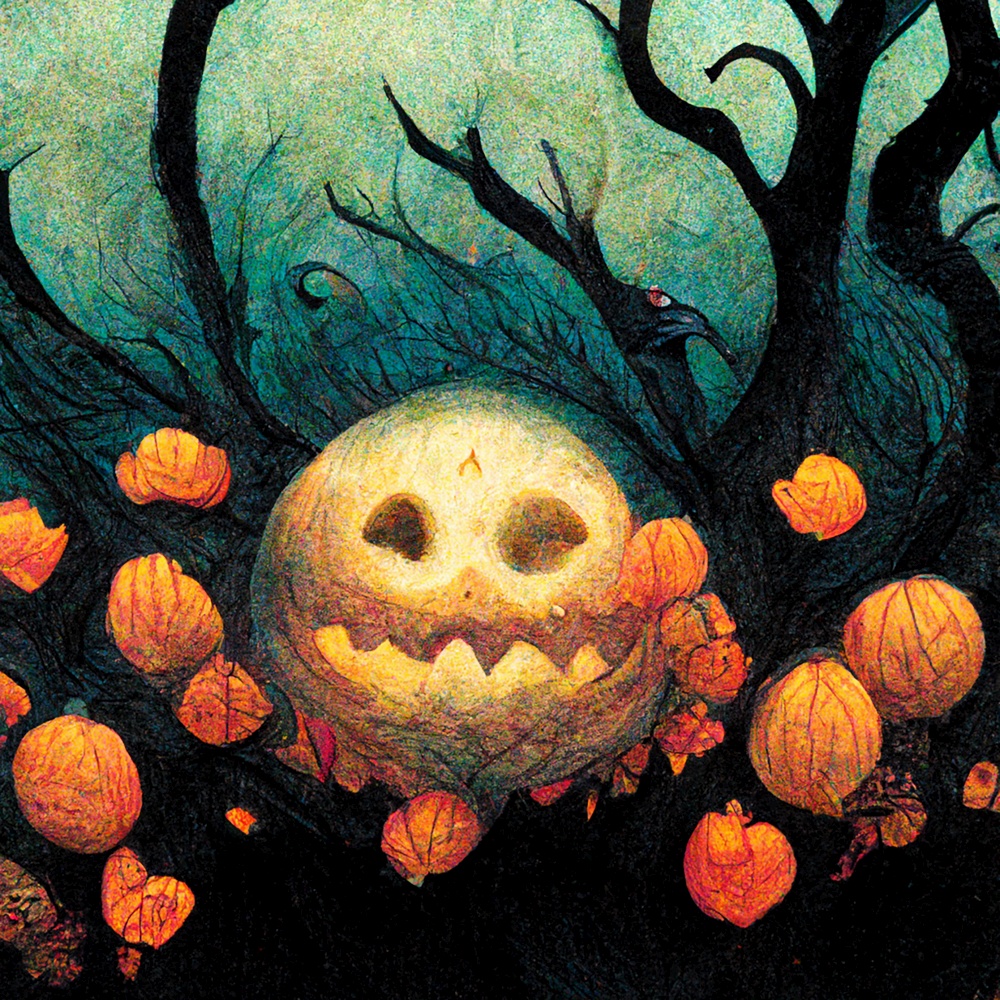 cute Halloween card with ghosts and pumpkins