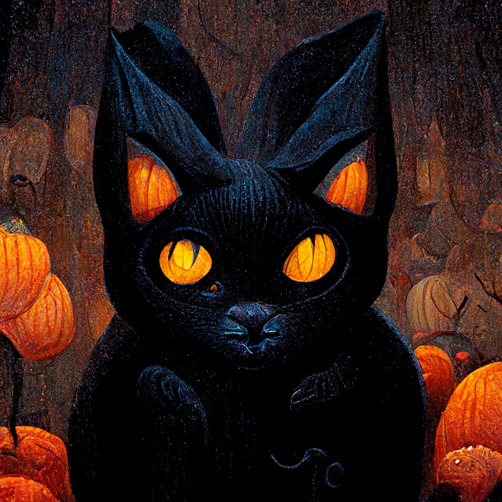 abstract Halloween black cat and pumpkins