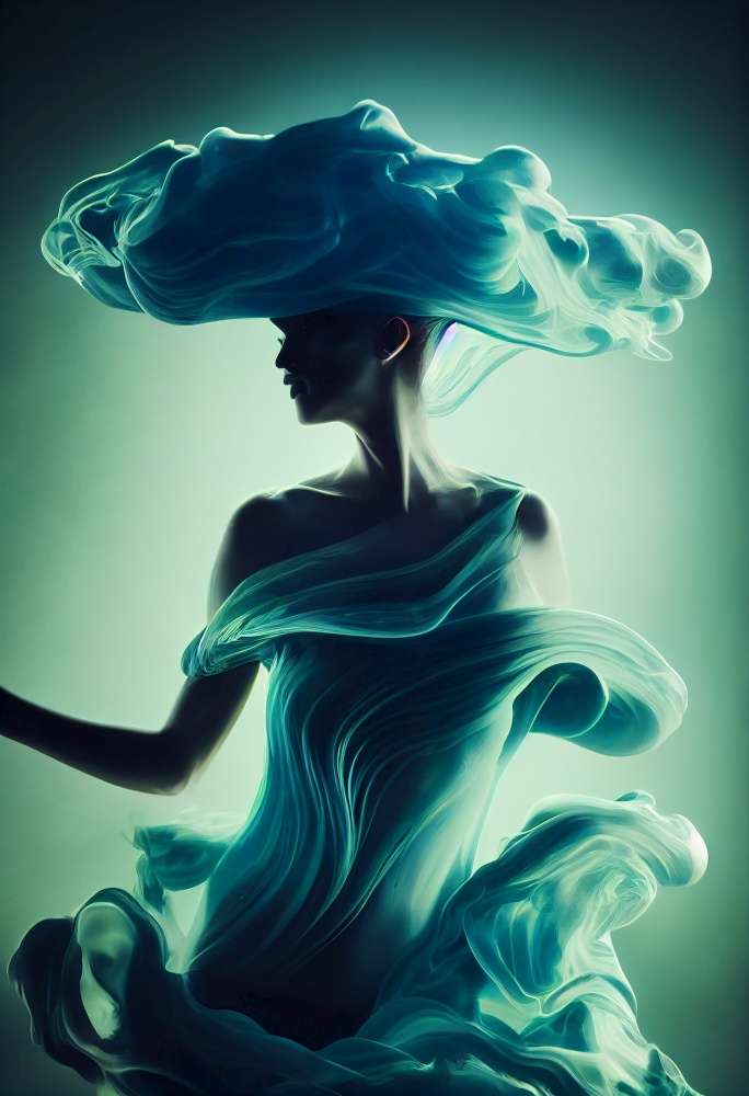 beautiful woman made of liquid smoke 3d illustration