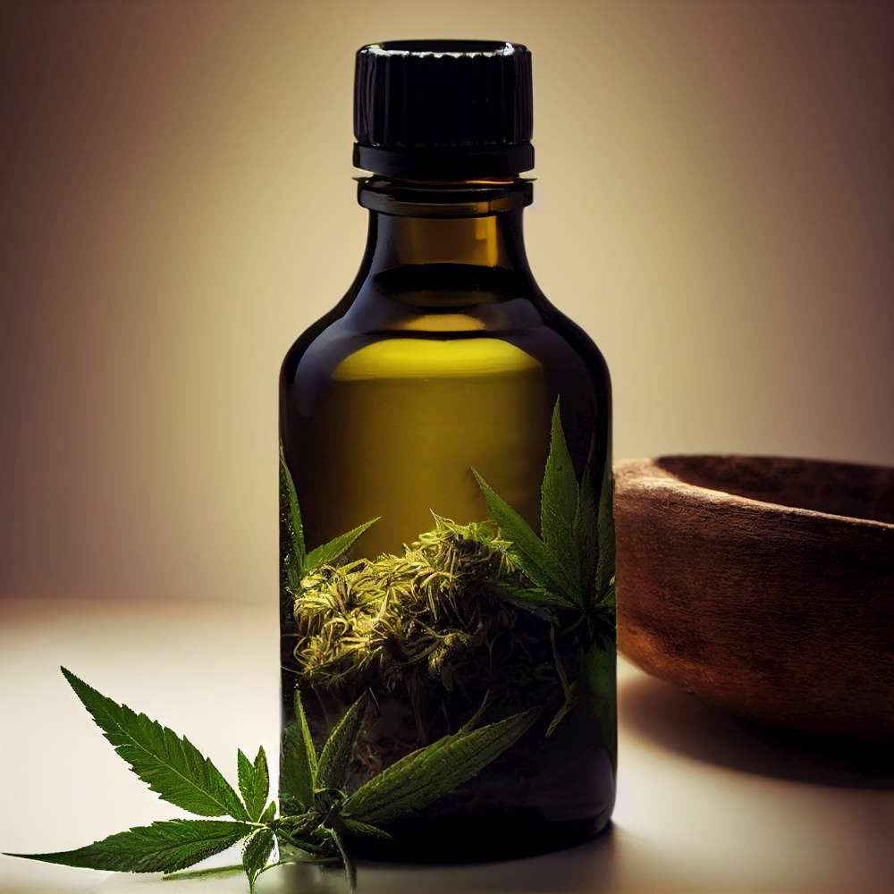 organic hemp oil bottle with beautiful label 3d illustration
