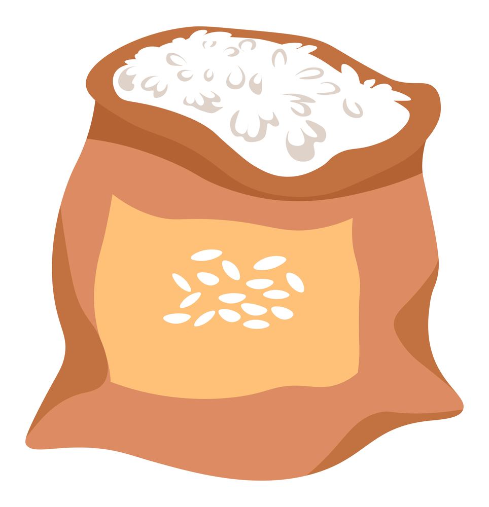 Farm grown organic products, isolated rice crops for cooking porridge and tasty meal. Natural ingredient for dishes, market package for sale. Assortment in shop or store. Vector in flat style. Package of rice crops, farm grown product vector