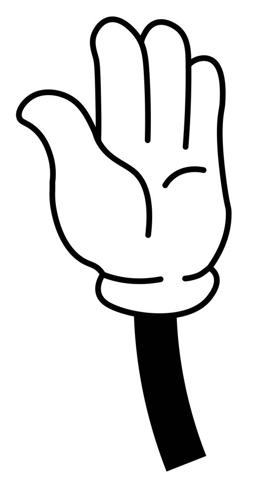 Stop or greeting, isolated hand gesture of personage in gloves. Non verbal communication and talking, sticker or emoji design. Minimalist simple cartoon line art character arm. Vector in flat style. Hand gesture stop or greeting nonverbal signs