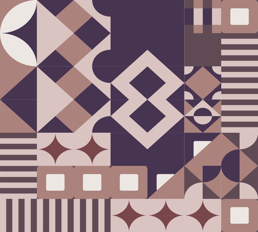 Geometric decoration, ornament or adornment for fashion industry or interior. Pattern for wallpaper or fabric, textile modern shapes and forms. Grid or tile design. Vector in flat style illustration. Abstract geometric grid, decorative tile design