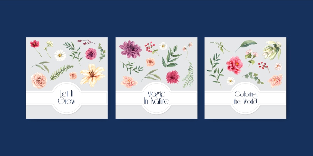 Banner template with gorgeous flower moody concept,watercolor style