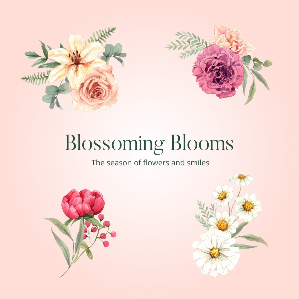 Bouquet template with gorgeous flower moody concept,watercolor style