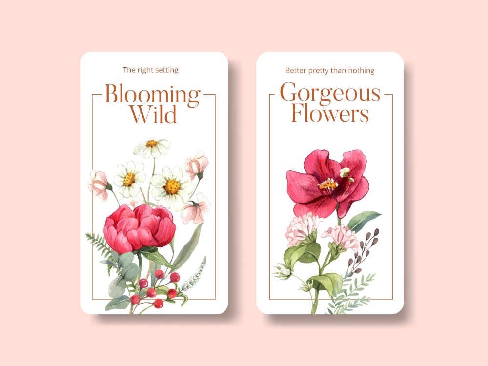 Instagram template with gorgeous flower moody concept,watercolor style