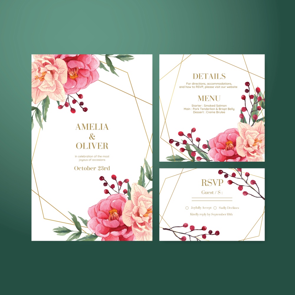 Wedding card template with gorgeous flower moody concept,watercolor style