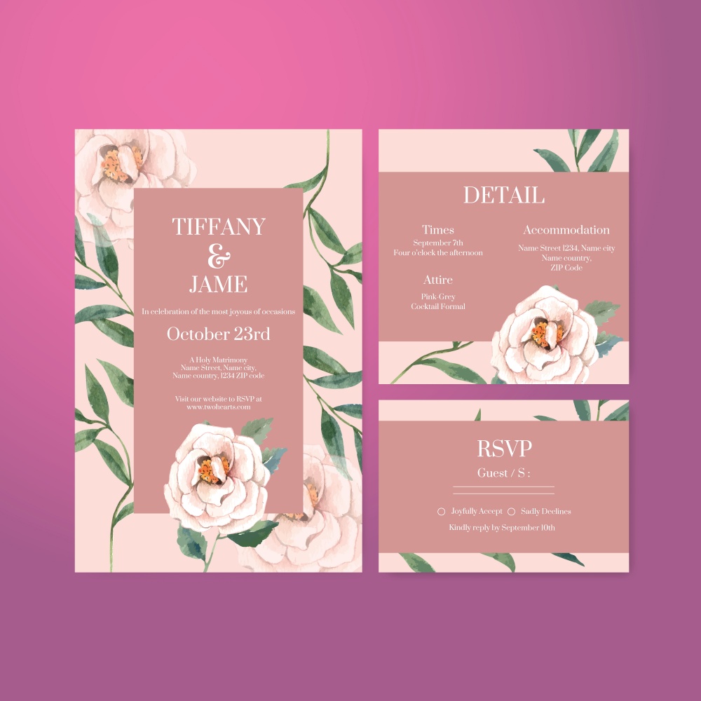 Wedding card template with gorgeous flower moody concept,watercolor style