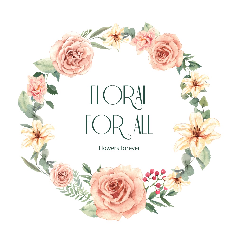 Wreath template with gorgeous flower moody concept,watercolor style