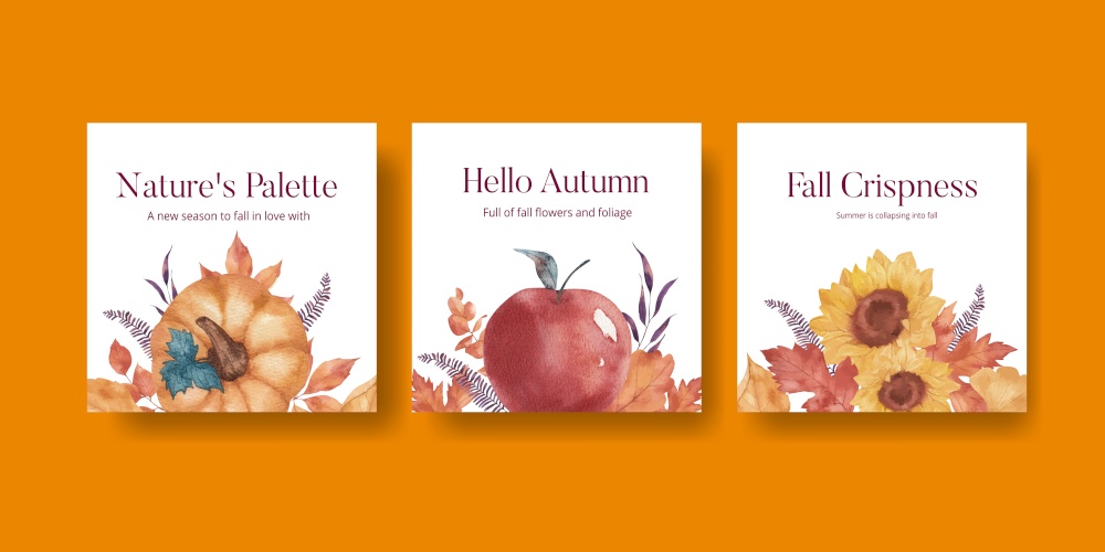Banner template with rustic fall foliage concept,watercolor style