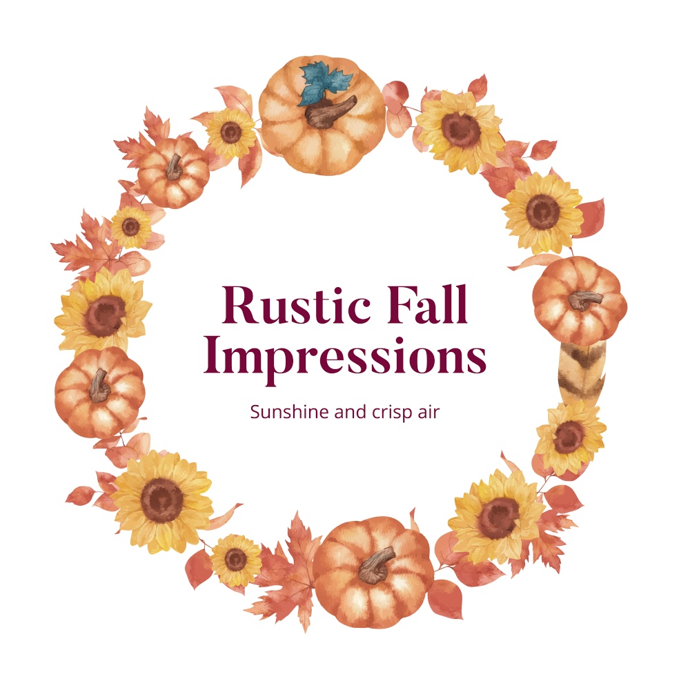 Wreath template with rustic fall foliage concept,watercolor style