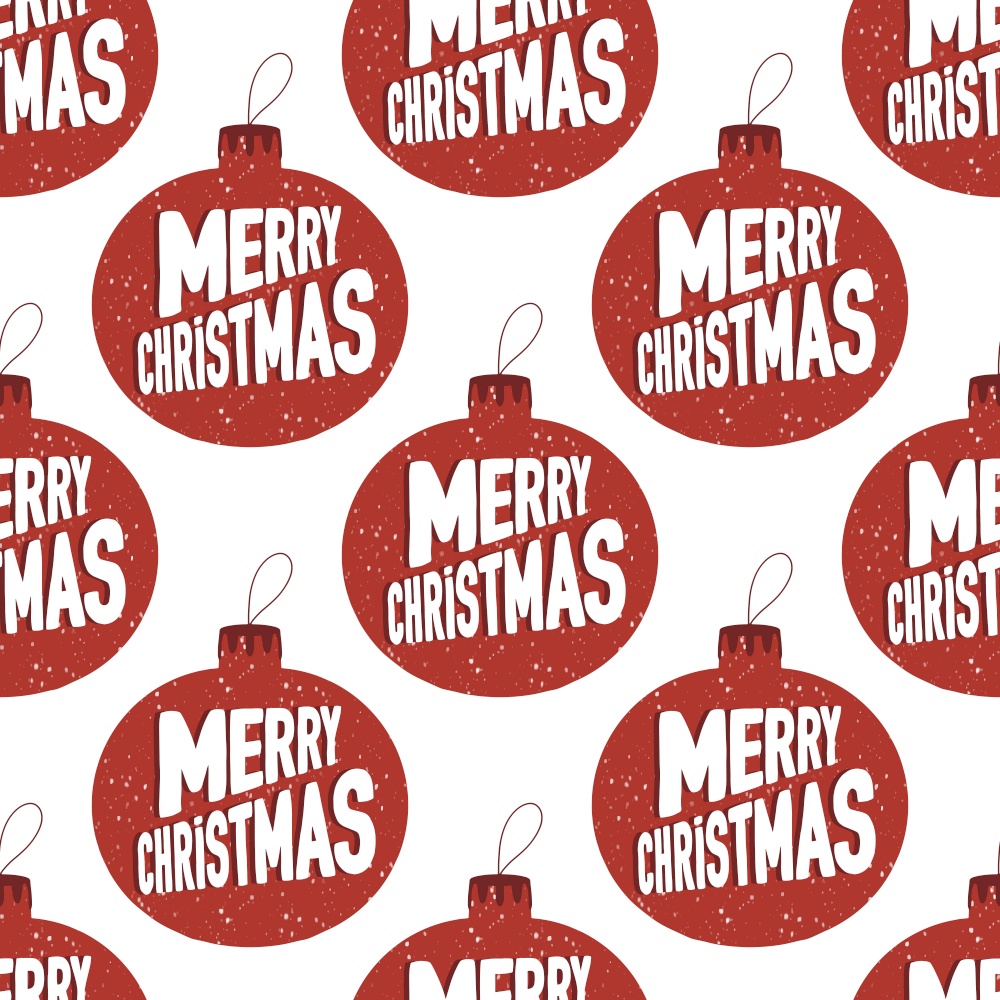 Seamless pattern made from hand drawn Christmas tree balls with snowing effect and Merry Christmas lettering inside. Isolated on white background.. Seamless pattern made from hand drawn Christmas tree balls with snowing effect and Merry Christmas lettering inside. Isolated on a white background.