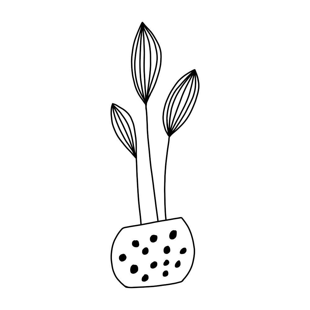 Cute hand drawn flower in pot. Single doodle element. Isolated on white. Vector stock illustration.. Cute hand drawn flower in pot. Single doodle icon element. Isolated on white background. Vector stock illustration.