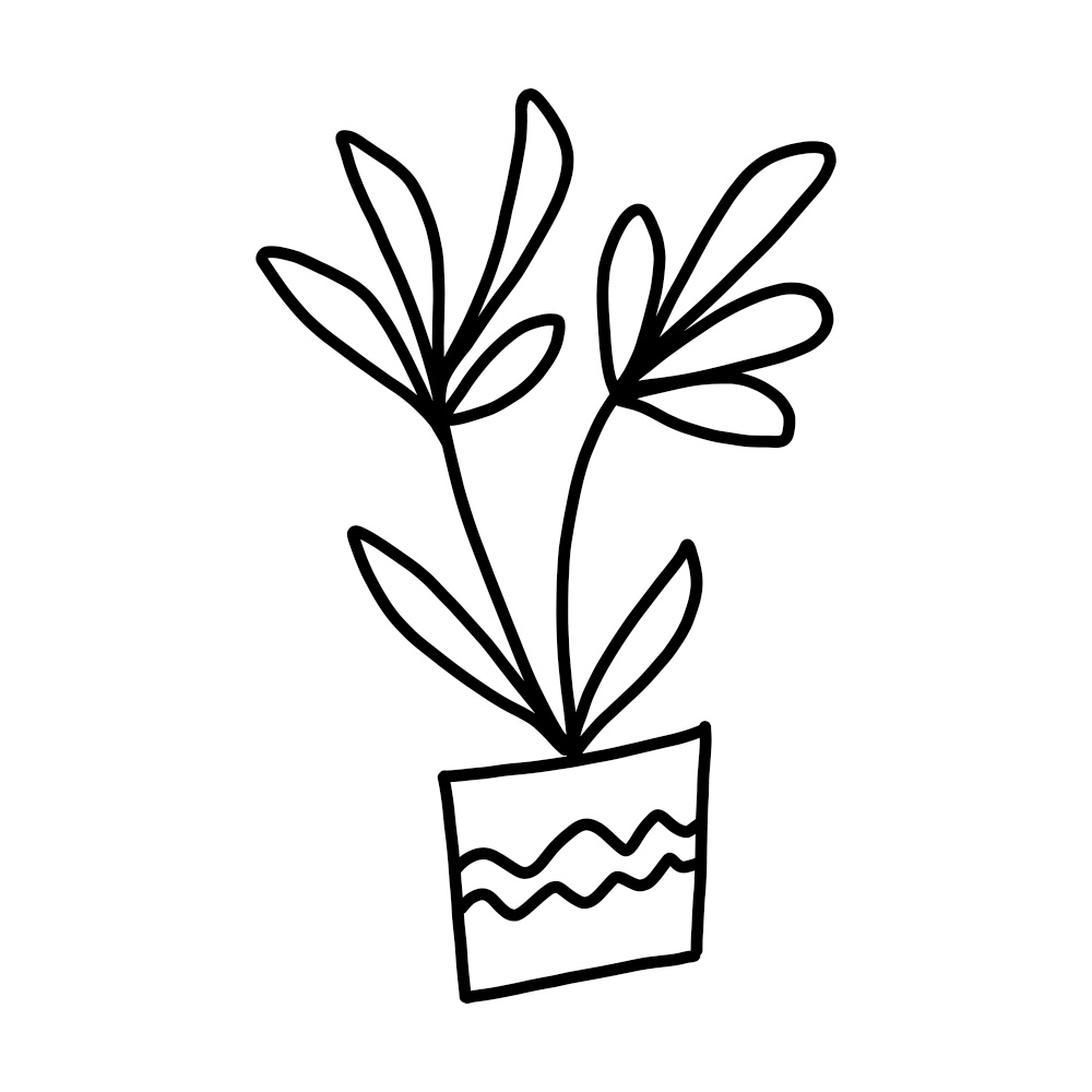 Cute hand drawn flower in pot. Single doodle element. Isolated on white. Vector stock illustration.. Cute hand drawn flower in pot. Single doodle icon element. Isolated on white background. Vector stock illustration.