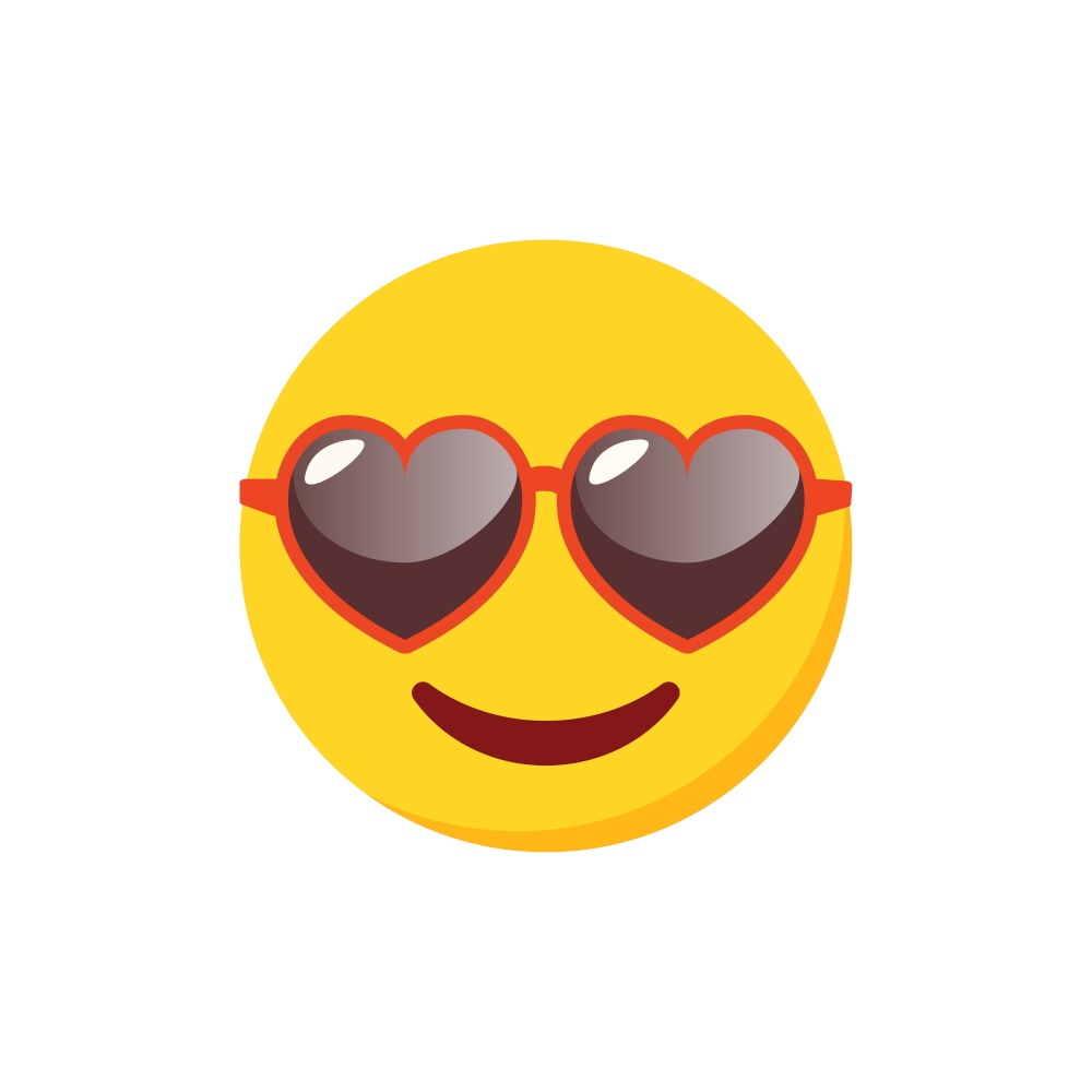 Emoji with heart shaped sunglasses isolated on white background. Summer concept. Vector stock