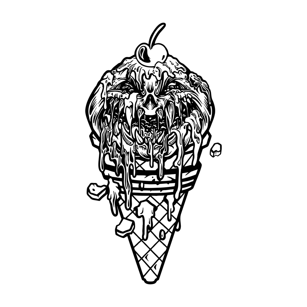 Halloween Ice Cream Cone Black and White Vector illustrations for your work Logo, mascot merchandise t-shirt, stickers and Label designs, poster, greeting cards advertising business company or brands.