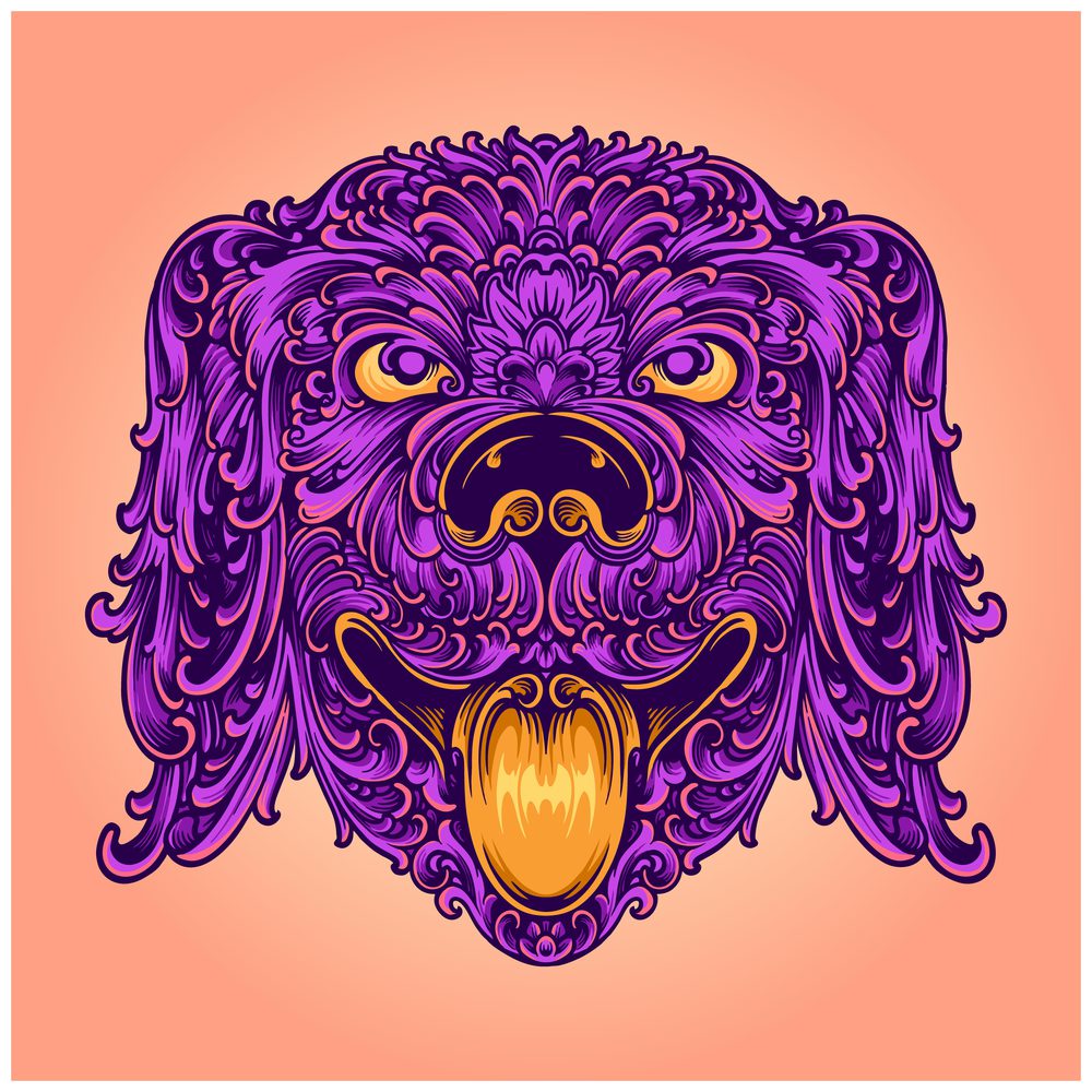 Vintage luxury dog head ornament illustration vector illustrations for your work logo, merchandise t-shirt, stickers and label designs, poster, greeting cards advertising business company or brands