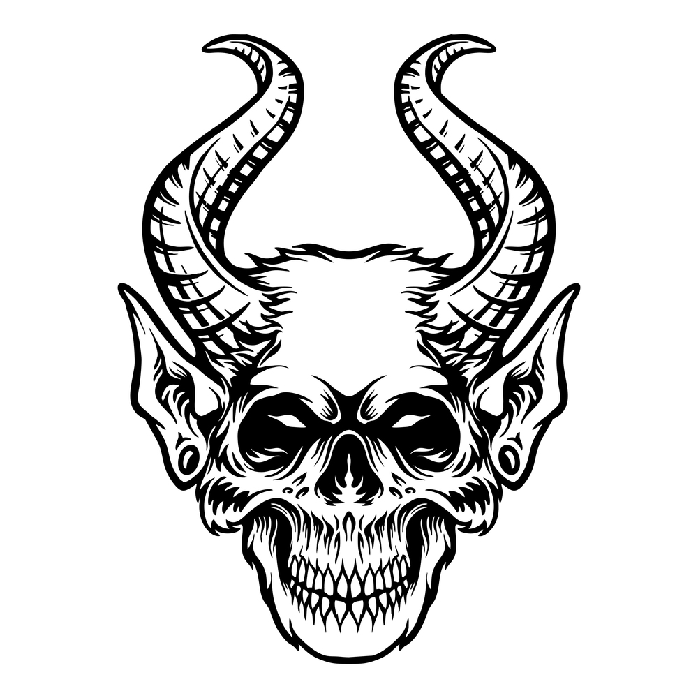 Horned Monkey Skull Surrealism Vector illustrations for your work Logo, mascot merchandise t-shirt, stickers and Label designs, poster, greeting cards advertising business company or brands.