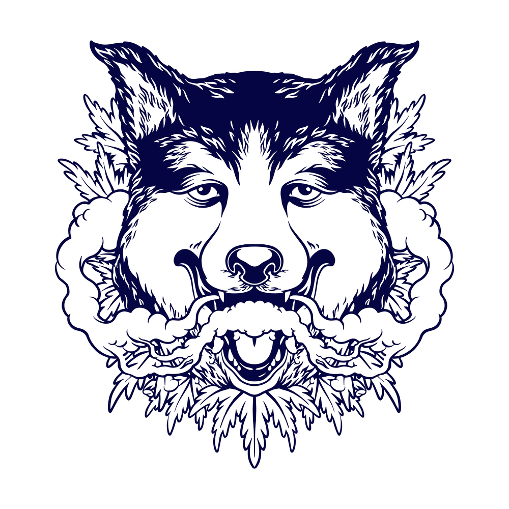 Husky Smoking Silhouette Vector illustrations for your work Logo, mascot merchandise t-shirt, stickers and Label designs, poster, greeting cards advertising business company or brands.