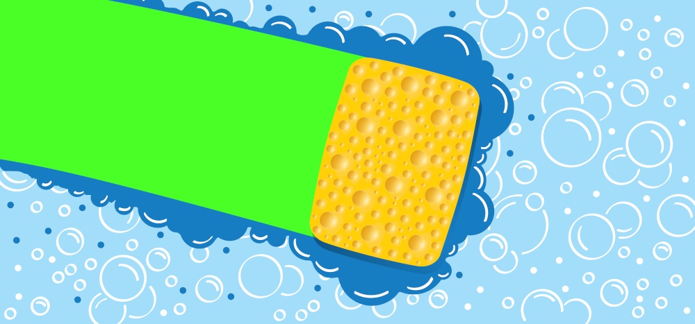 Green chromakey and yellow sponge wiping glass. window cleaning glass service. Windows cleanings tool icon or logo. Cartoon washes vector. Washing, clean or cleanup tools. Cleanliness concept. Green screen, video