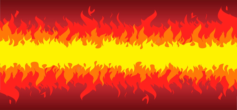 Ablaze. Red, orange, yellow Fire flames. Cartoon, fire or flame sign. Drawn flames pattern. Funny vector flamme icon. Drawing burn, bonfire, campfire banner. Torch flame. Inferno fire. Fireman&rsquo;s job.