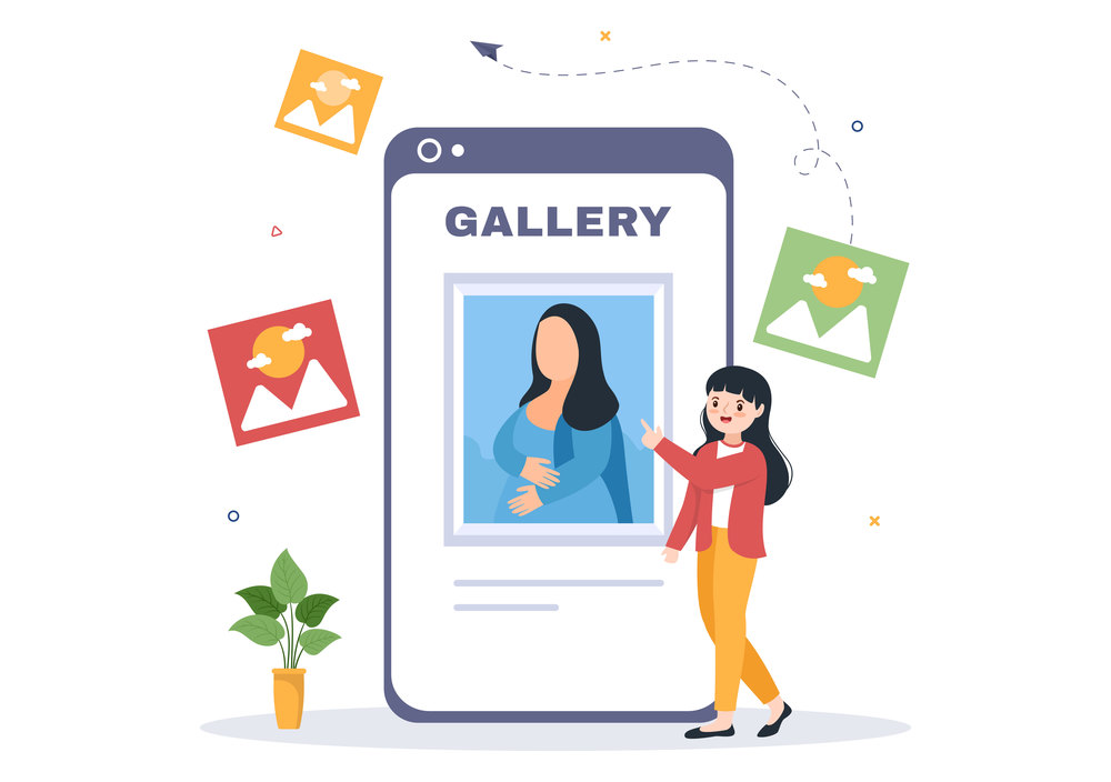 Photo Gallery on Mobile App and File on Computer Containing Images, Documents or Videos in Flat Style Cartoon Hand Template Illustration