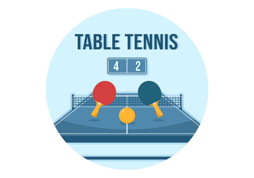 People Playing Table Tennis Sports with Racket and Ball of Ping Pong Game Match in Flat Cartoon Hand Drawn Templates Illustration