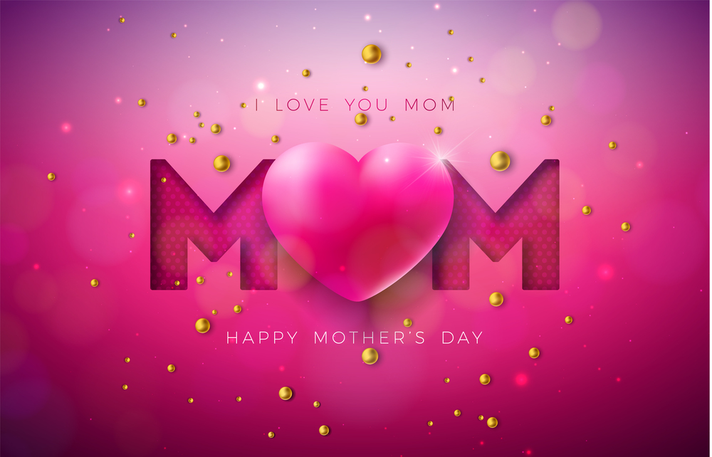 happy mother&rsquo;s day greeting card design with heart and pearl