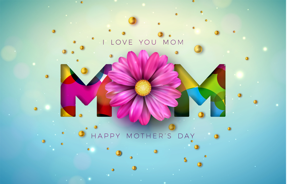 happy mother&rsquo;s day greeting card design with flower and pearl
