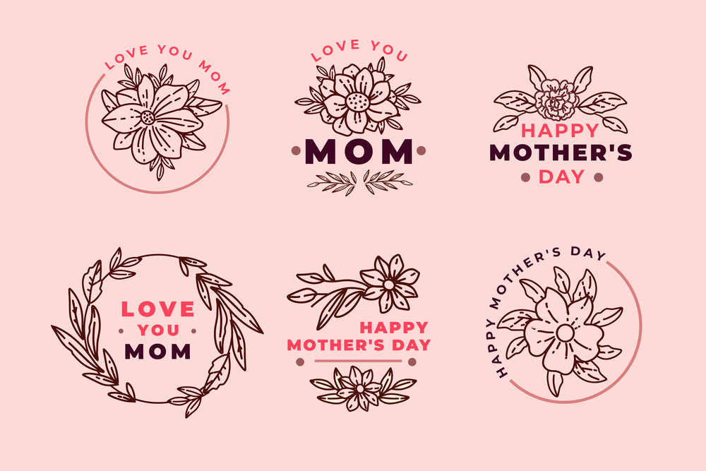 Hand drawn mother&rsquo;s day label set