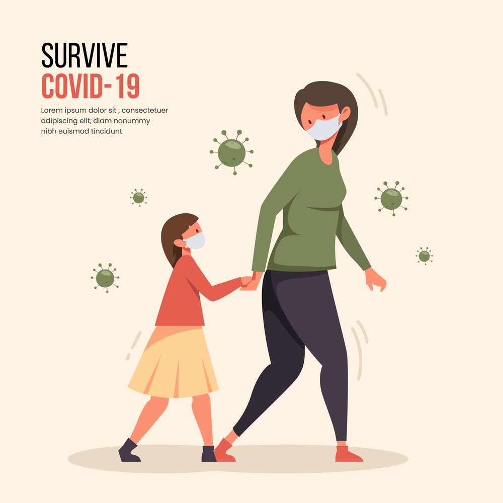 Mother walking with children concept