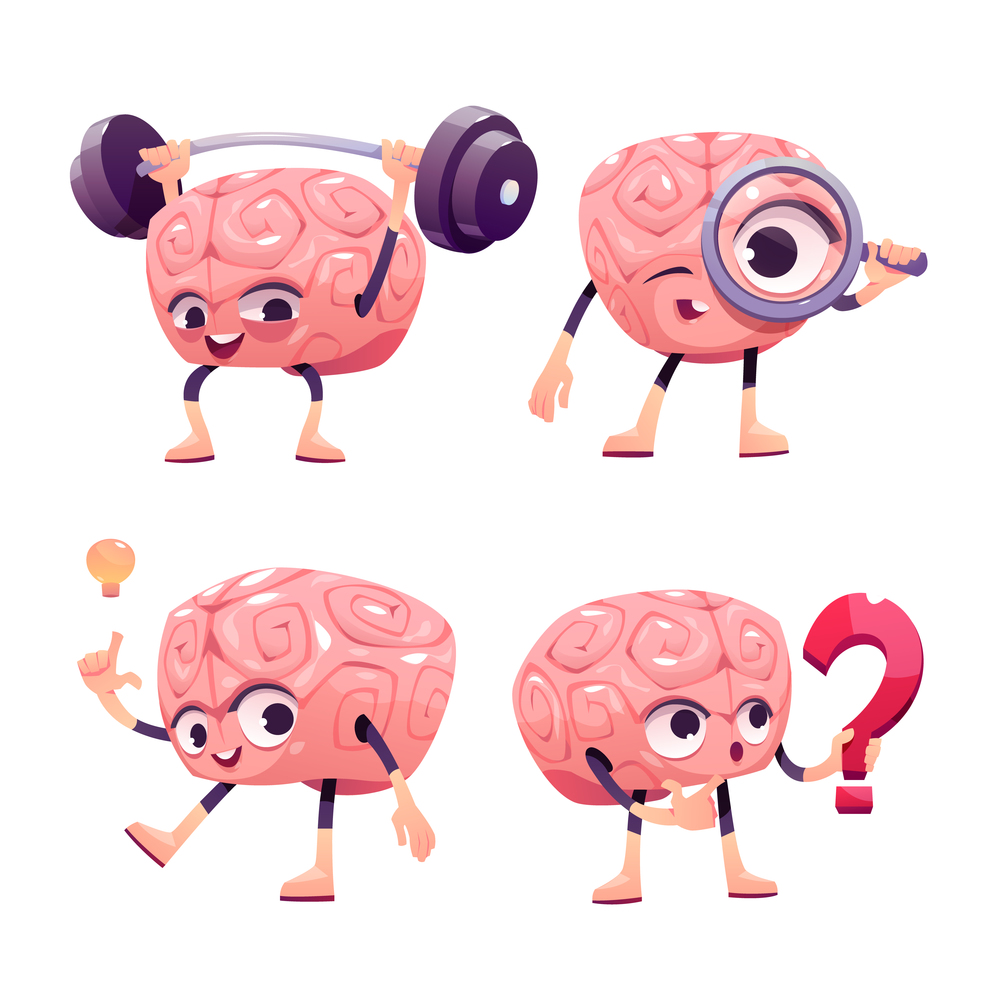 Brain characters cute cartoon mascot with funny face
