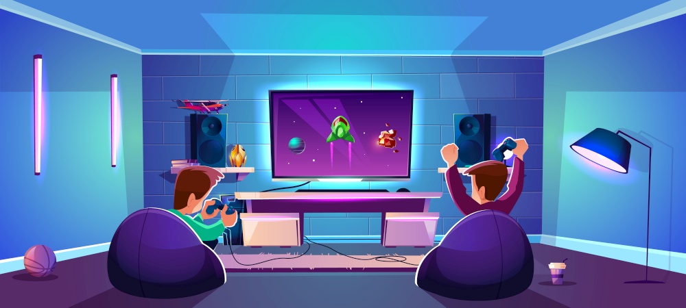 online gaming room gamer virtual video game vector illustration