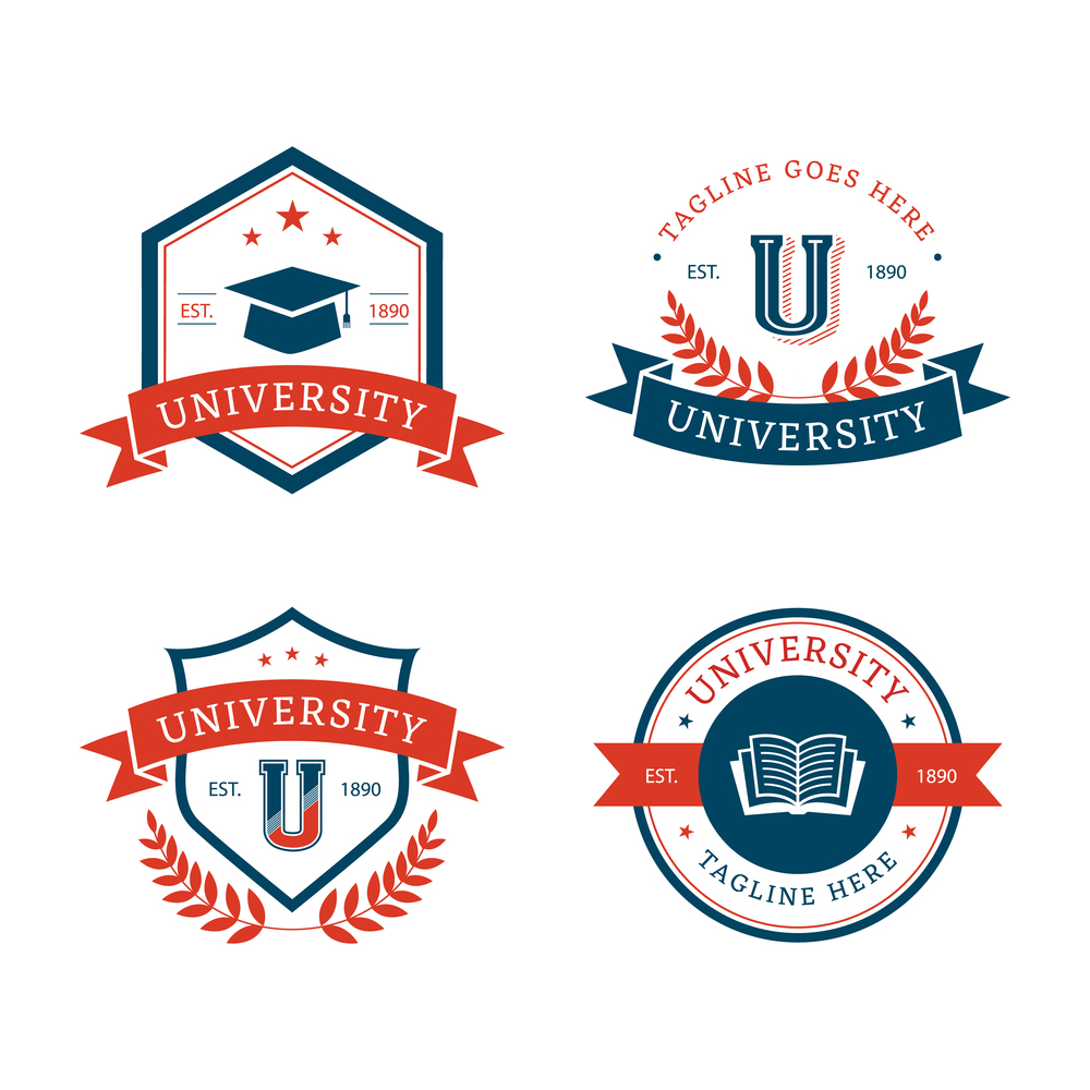 college university education sign icon logo badge label set