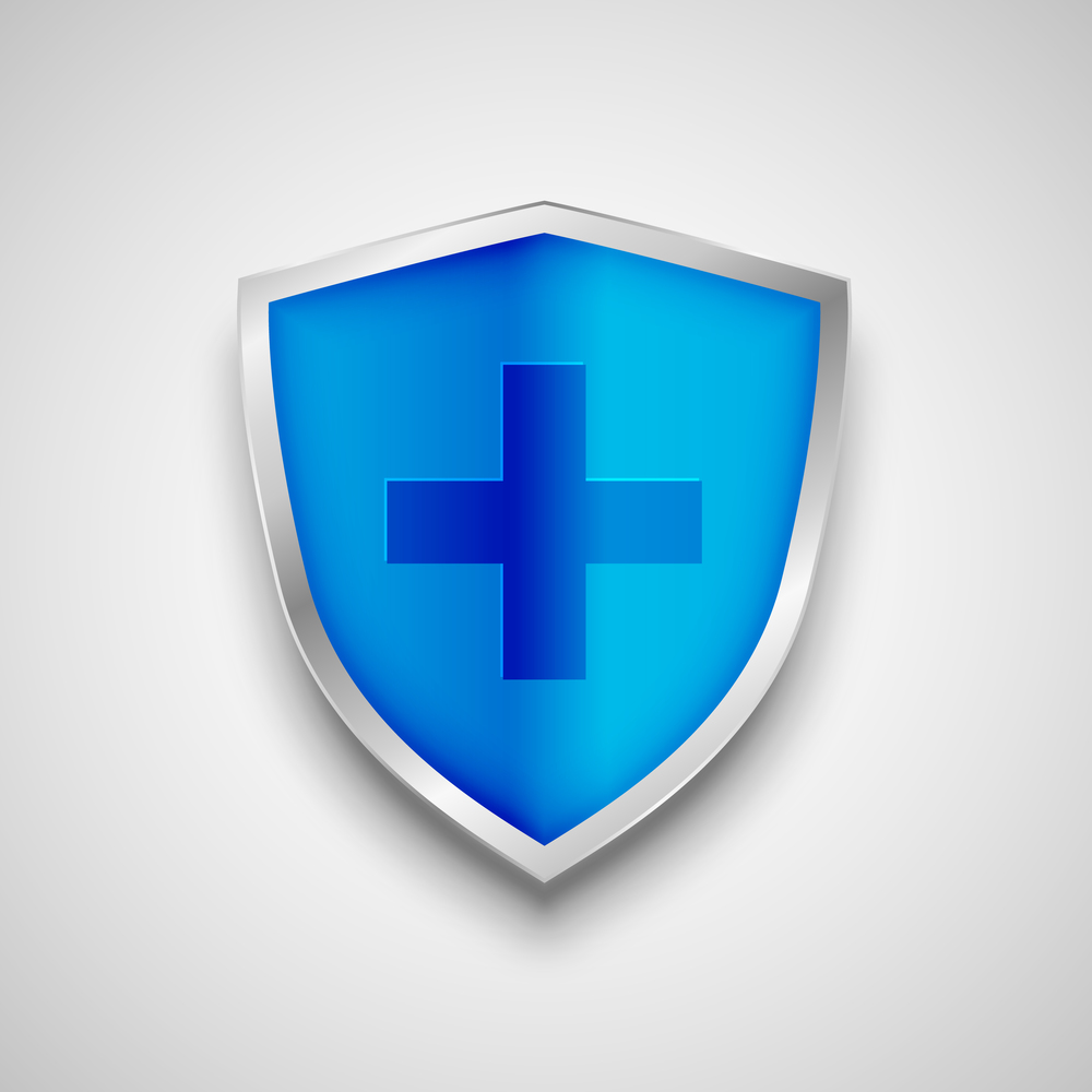 blue medical protection healthcare shield with cross sign