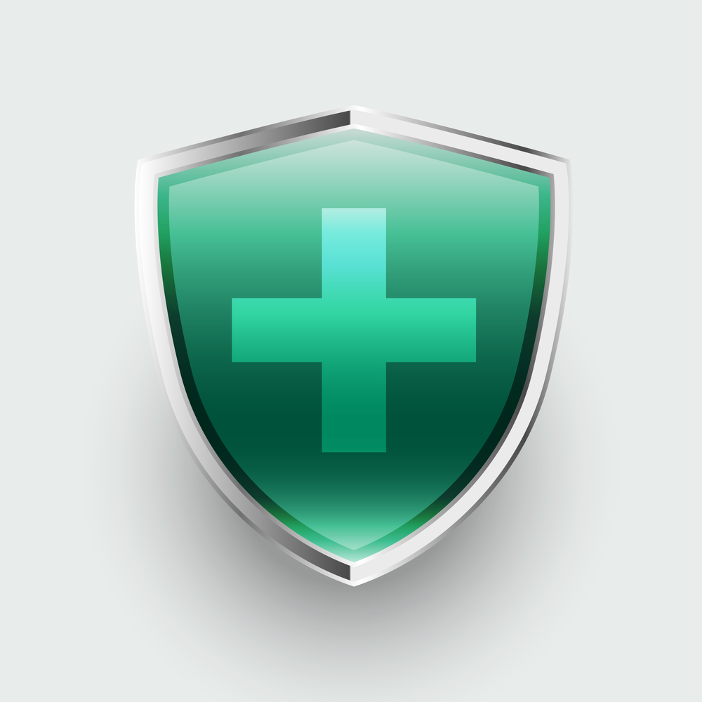 green medical protection healthcare shield with cross sign