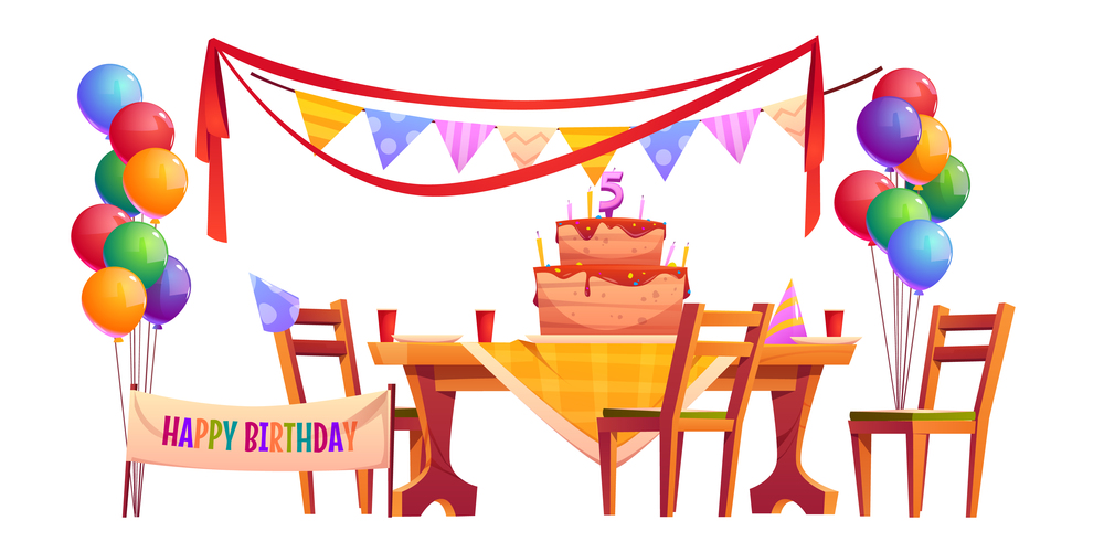 Birthday outside party set isolated on white background