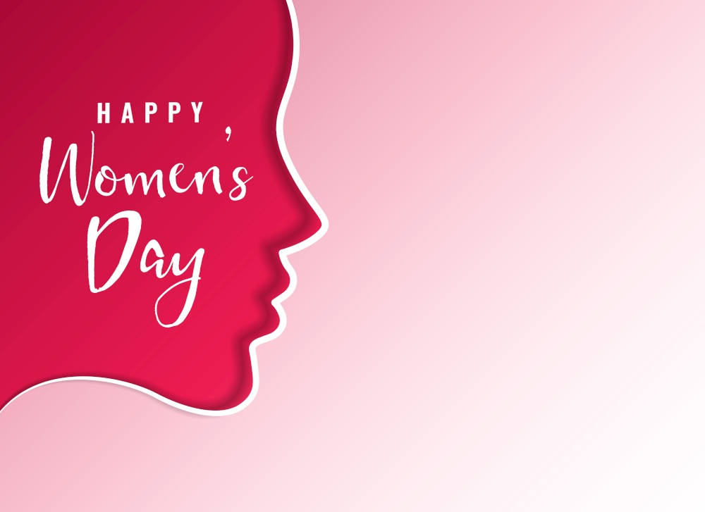 clean happy women&rsquo;s day card design with female face