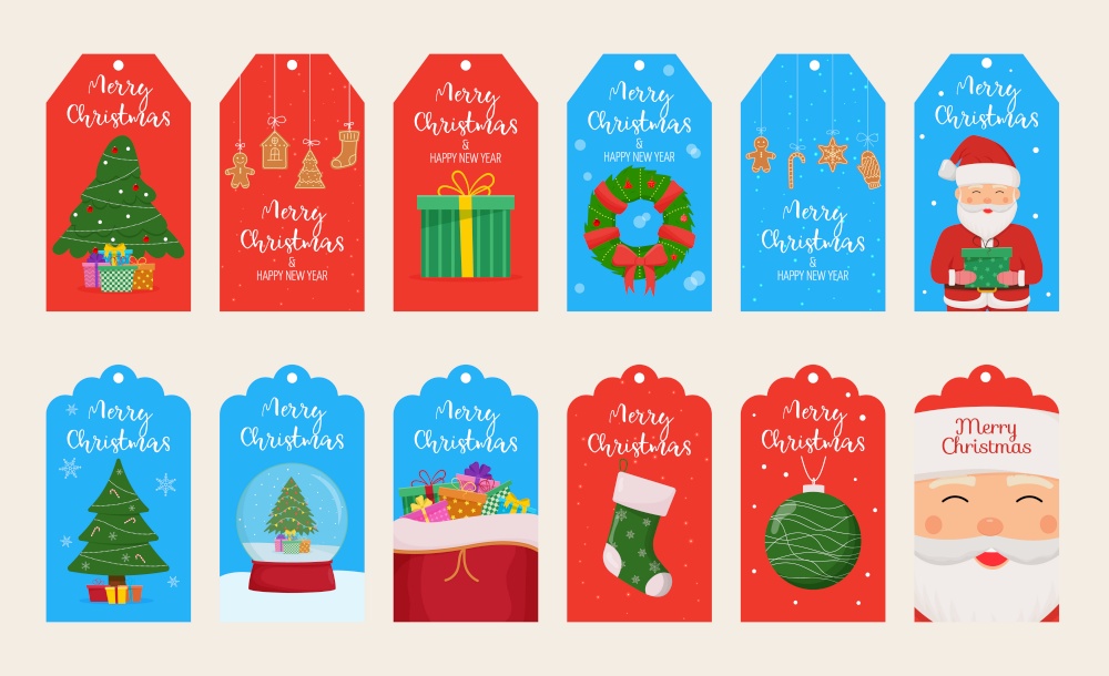 Set of Christmas gift tags. Merry Christmas and New Year label tag set.. Set of Christmas gift tags. Merry Christmas and New Year label tag set