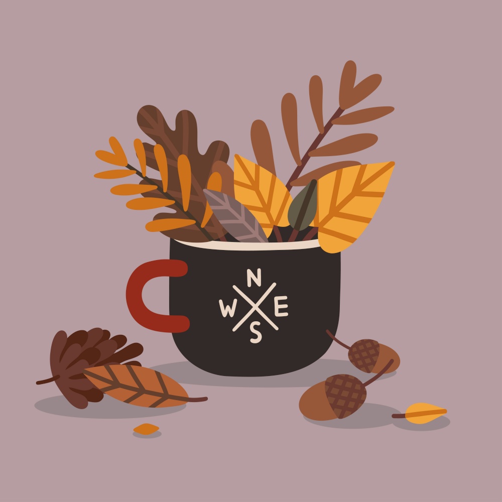 Hiking cup with autumn leaves