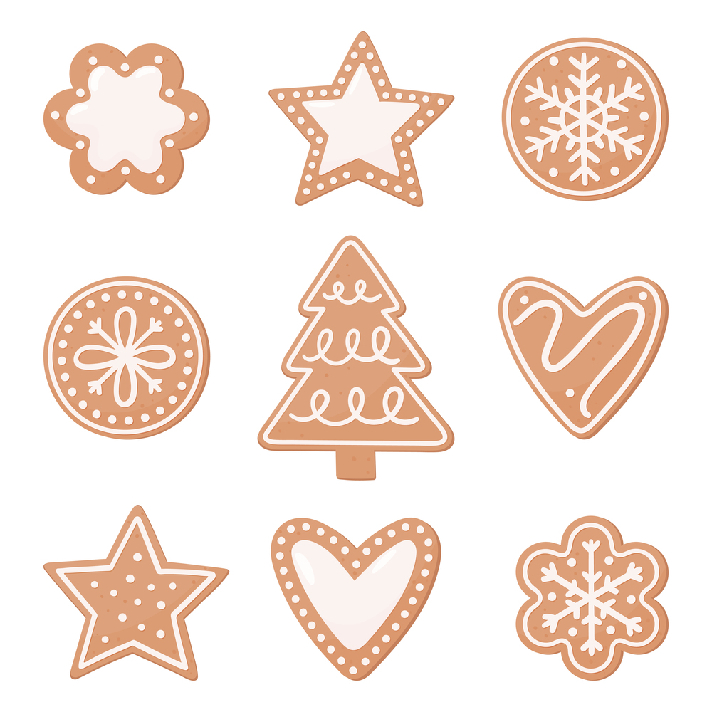Set of Christmas gingerbread. Vector illustration in a flat style on a white background.. Set of Christmas gingerbread. Vector illustration in a flat style