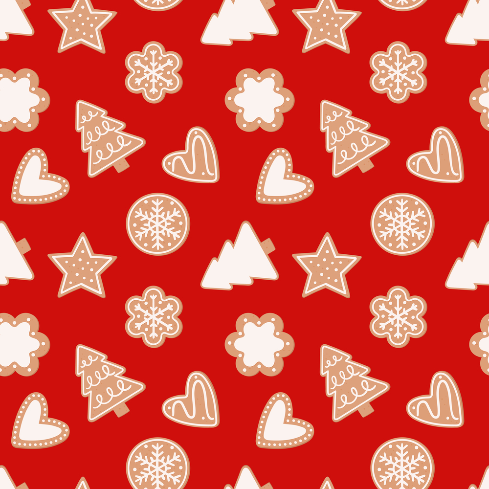 Gingerbread festive seamless pattern. Vector illustration in flat cartoon style. Gingerbread festive seamless pattern. Vector illustration in flat style
