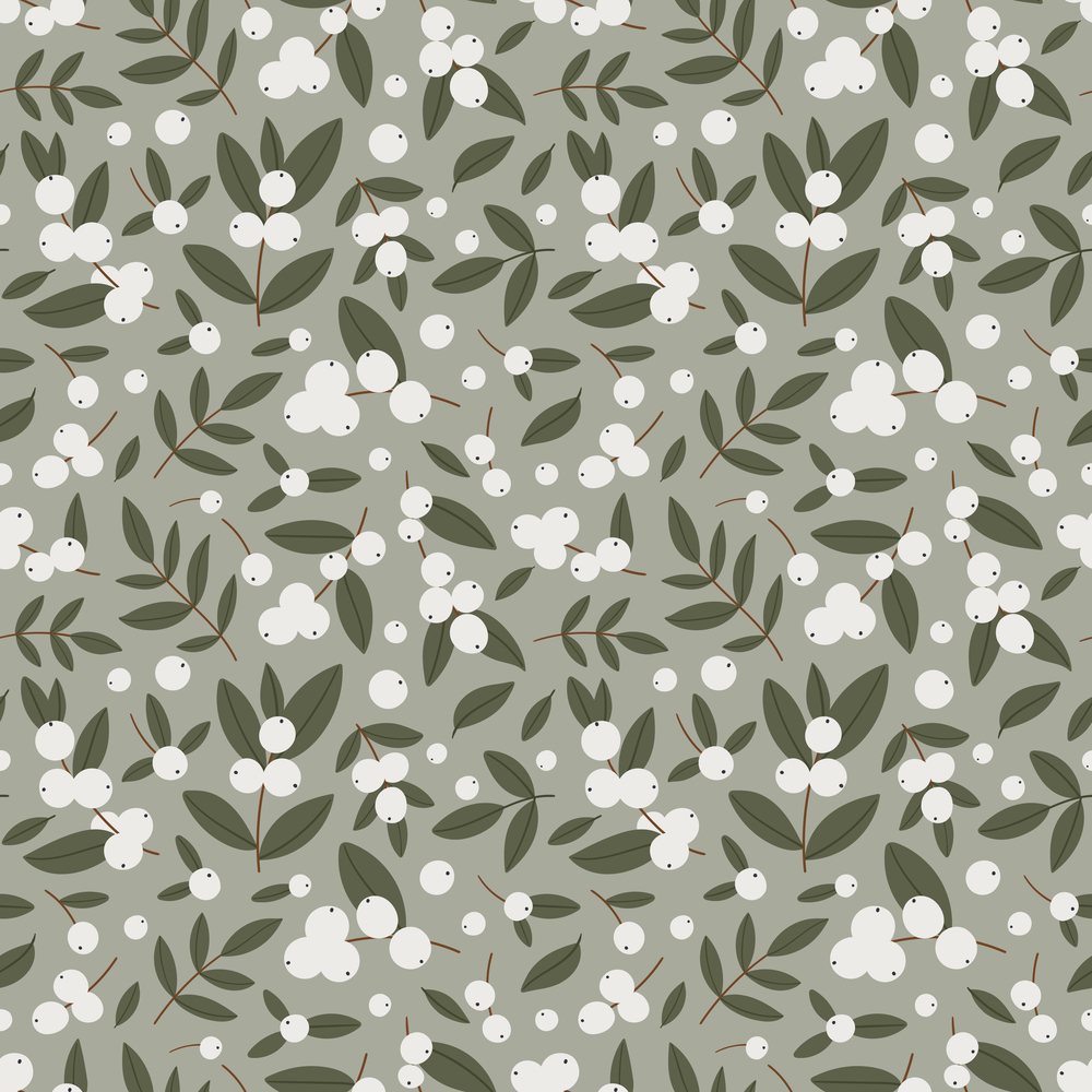 Seamless pattern with winter white berries on an olive background. Vector illustration.. Seamless pattern with winter white berries on an olive background.