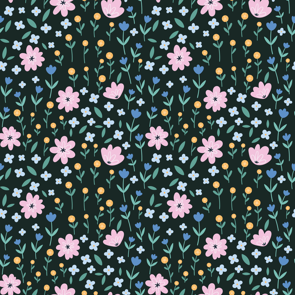 Floral seamless pattern with flowers and plants Vector seamless pattern for fabric, wrapping paper, cards. Floral seamless pattern with flowers and plants