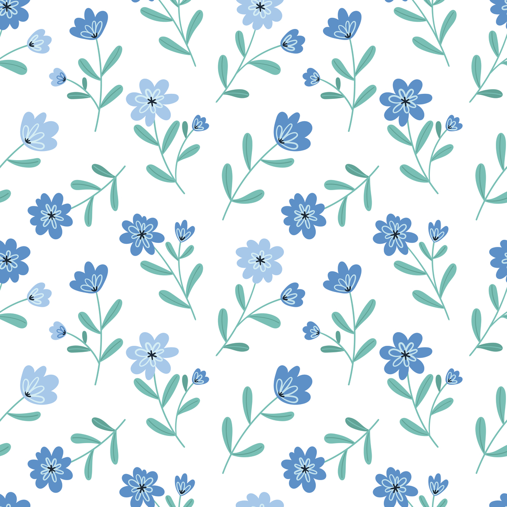 Seamless floral pattern with simple spring flowers on a white background. Vector seamless background, for fabric, wrapping paper, etc.. Seamless floral pattern with simple spring flowers on a white background.