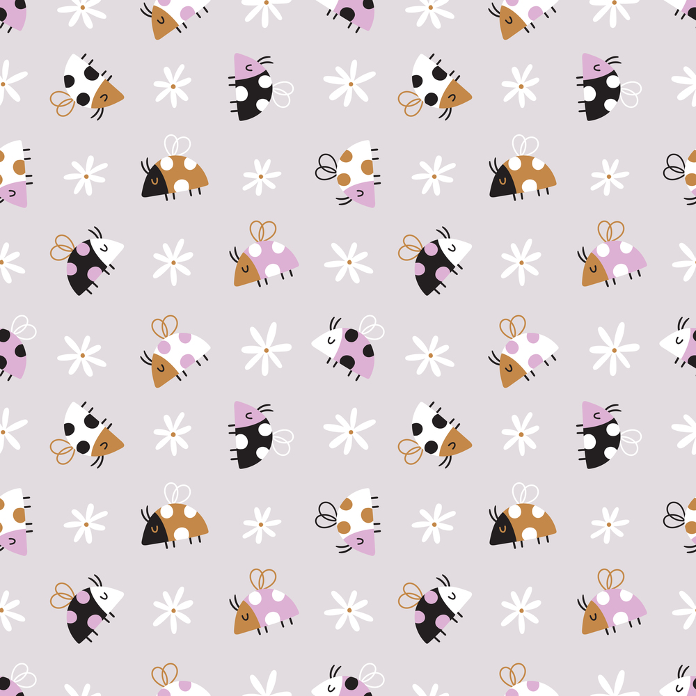 Seamless children s pattern with funny ladybugs. Childish vector background in simple hand drawn scandinavian style. The limited pastel palette is ideal for printing children s clothing, fabrics, and textiles.. Seamless children s pattern with funny ladybugs. Childish vector background in simple hand drawn scandinavian style.