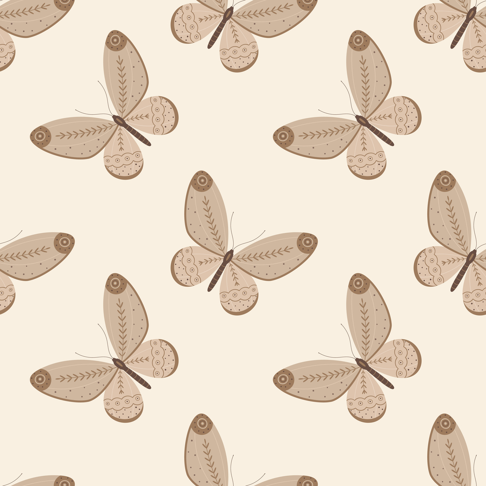 Seamless pattern with butterflies drawn in hand drawn style. Vector illustration for summer textile or wrapping paper. Seamless pattern with butterflies drawn in hand drawn style.